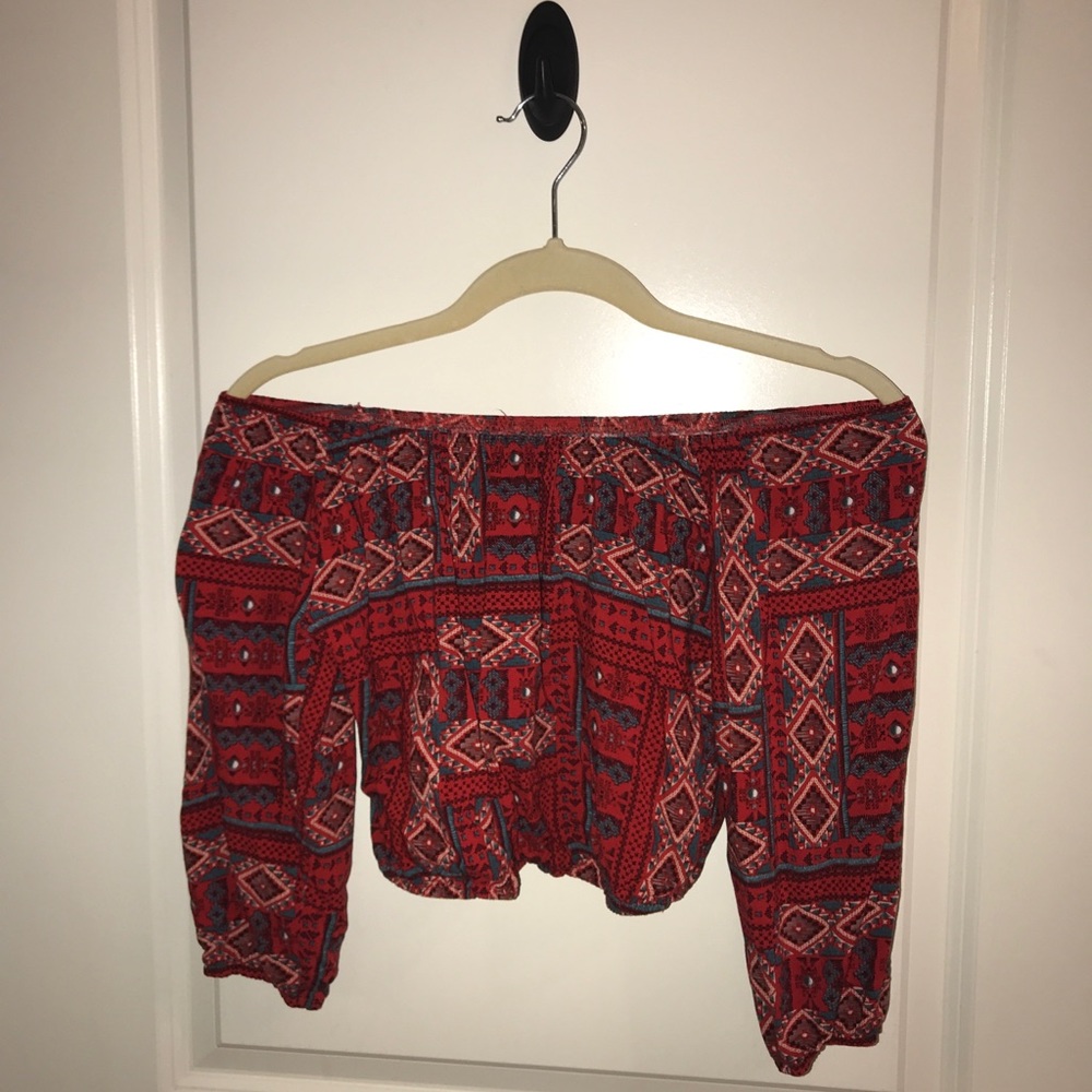 Off the shoulder tribal print top
